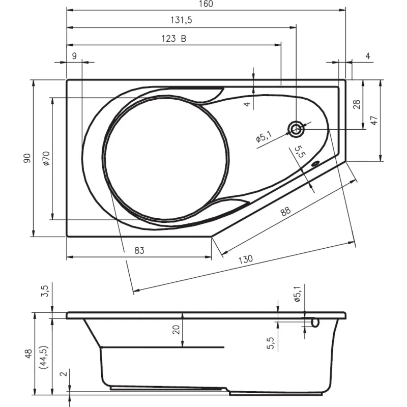 Асимметричная ванна Riho Yukon 160x90 R BA3400500000000-4